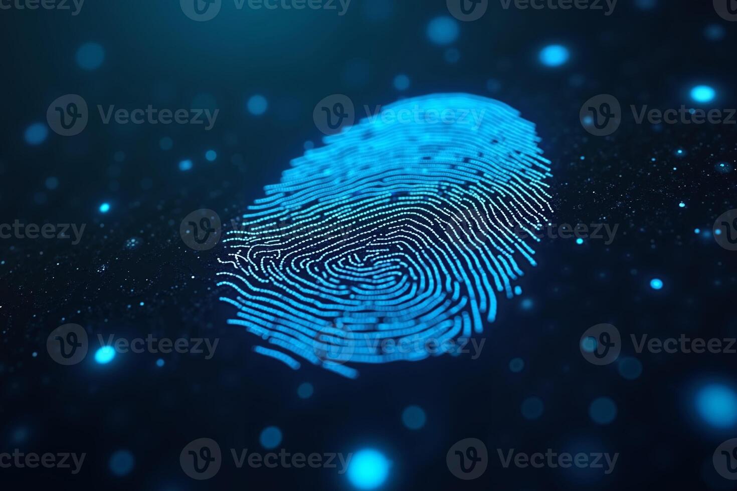 futuristic close up view of blue fingerprint on black background , photo