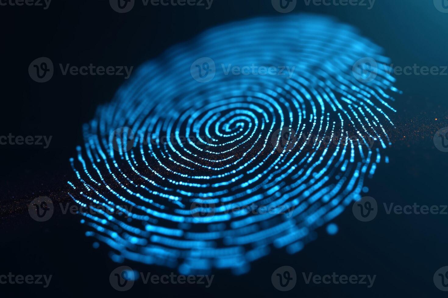 futuristic close up view of blue fingerprint on black background , photo