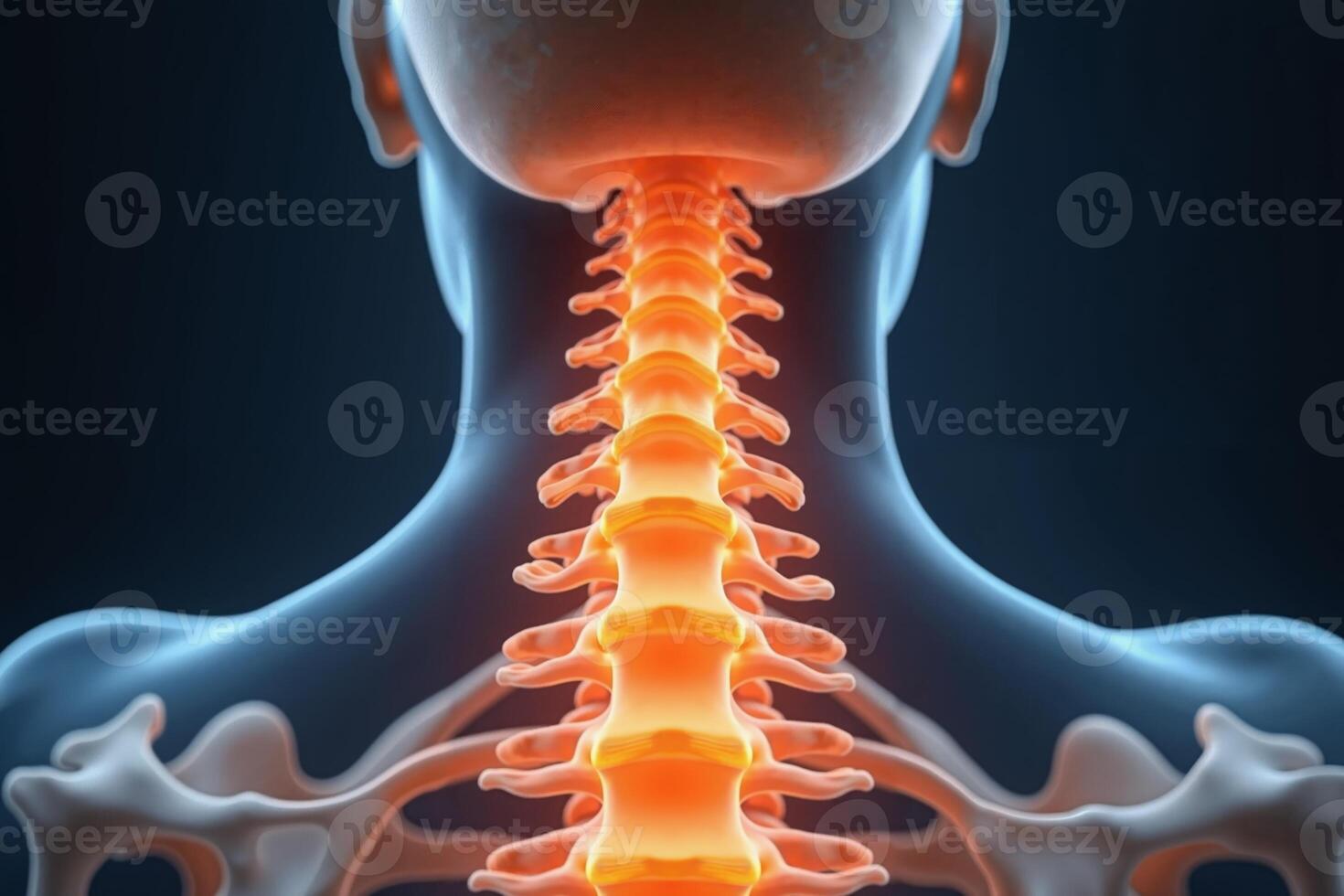 glowing x-ray back spine and neck bones, photo