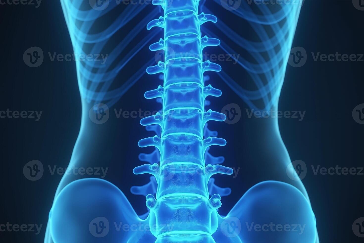 glowing x-ray back spine and neck bones, photo