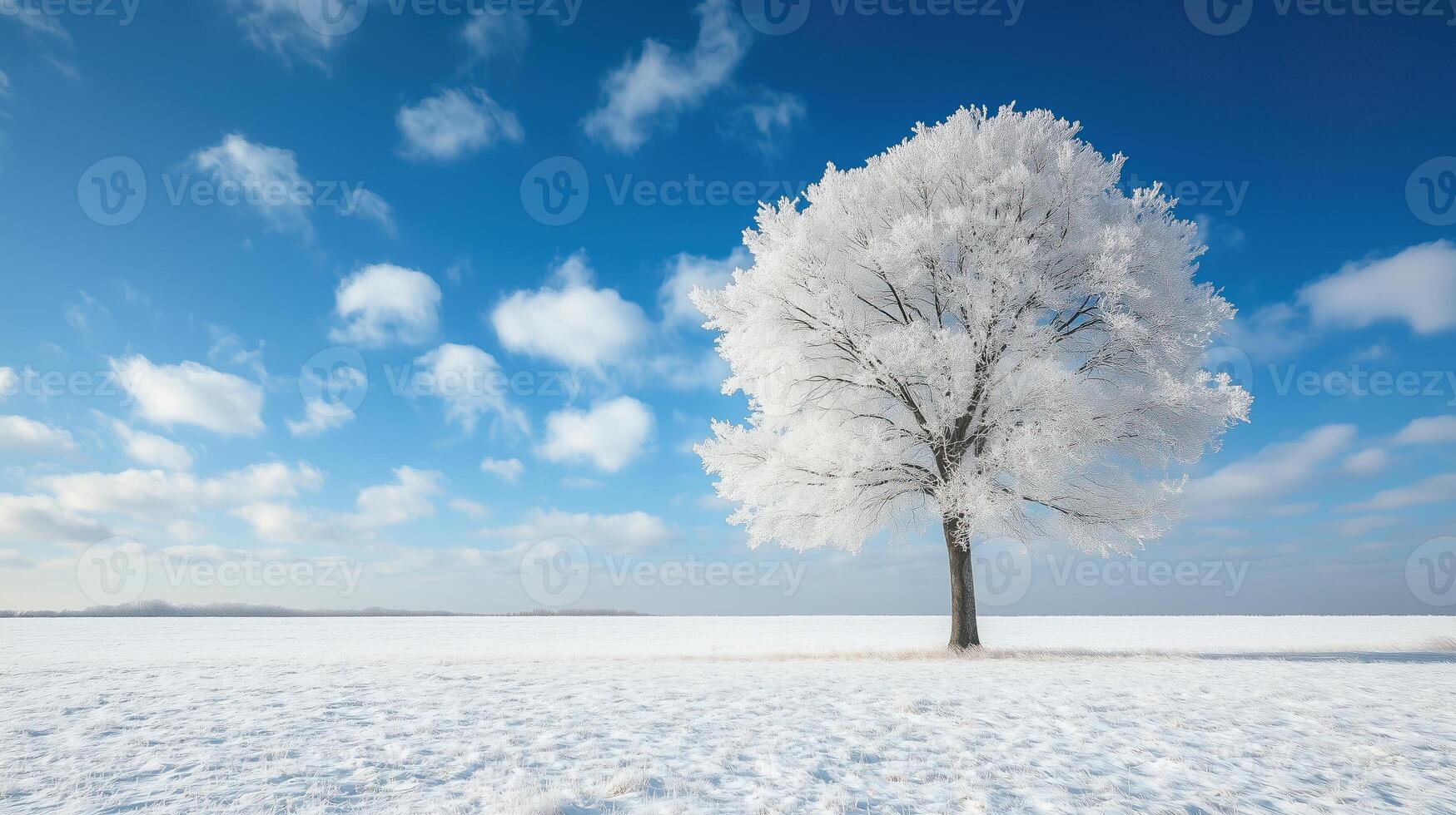 Lone tree covered in frost on a winter day. photo