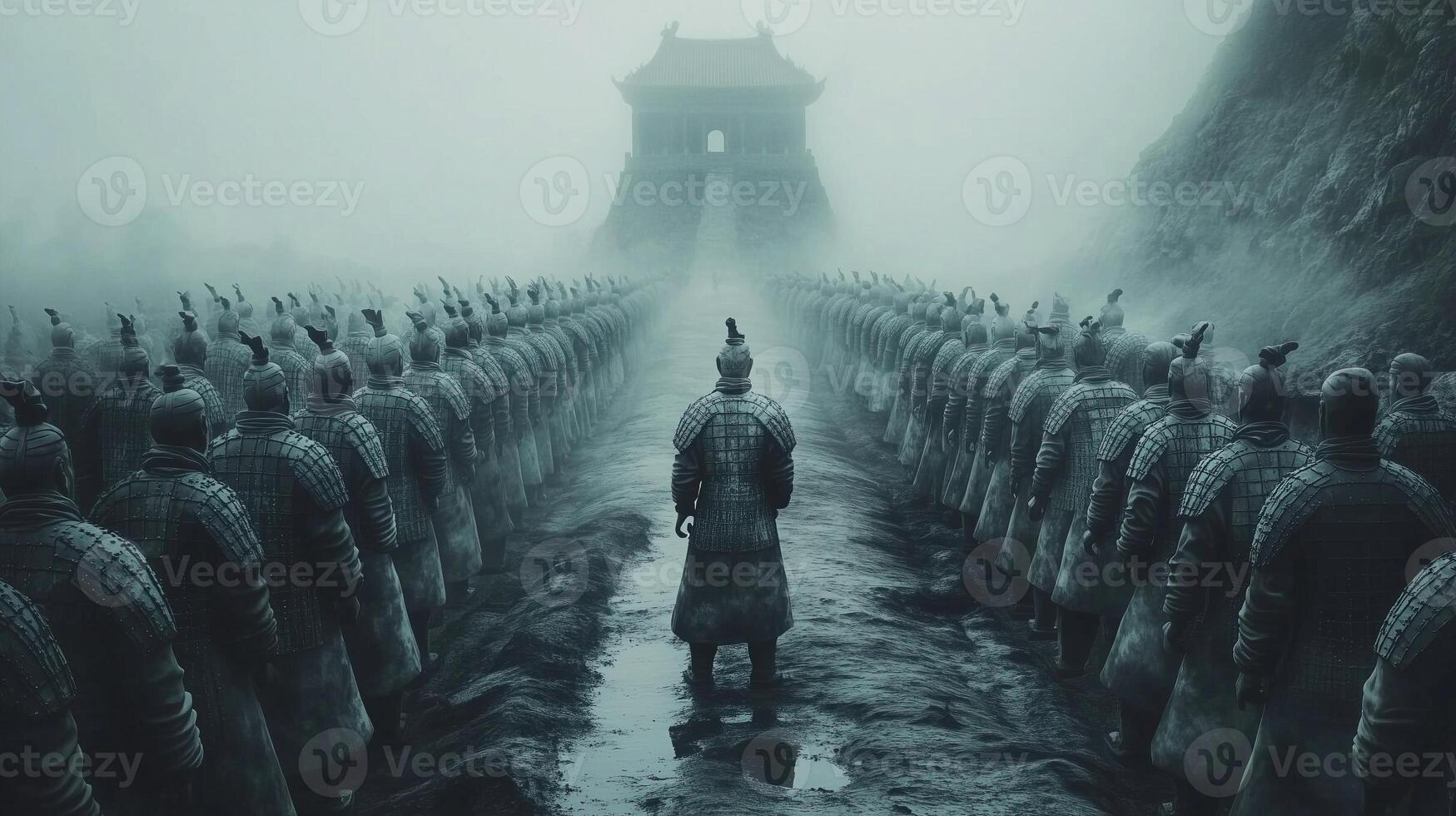 Surreal composition of the Terracotta Army coming to life photo