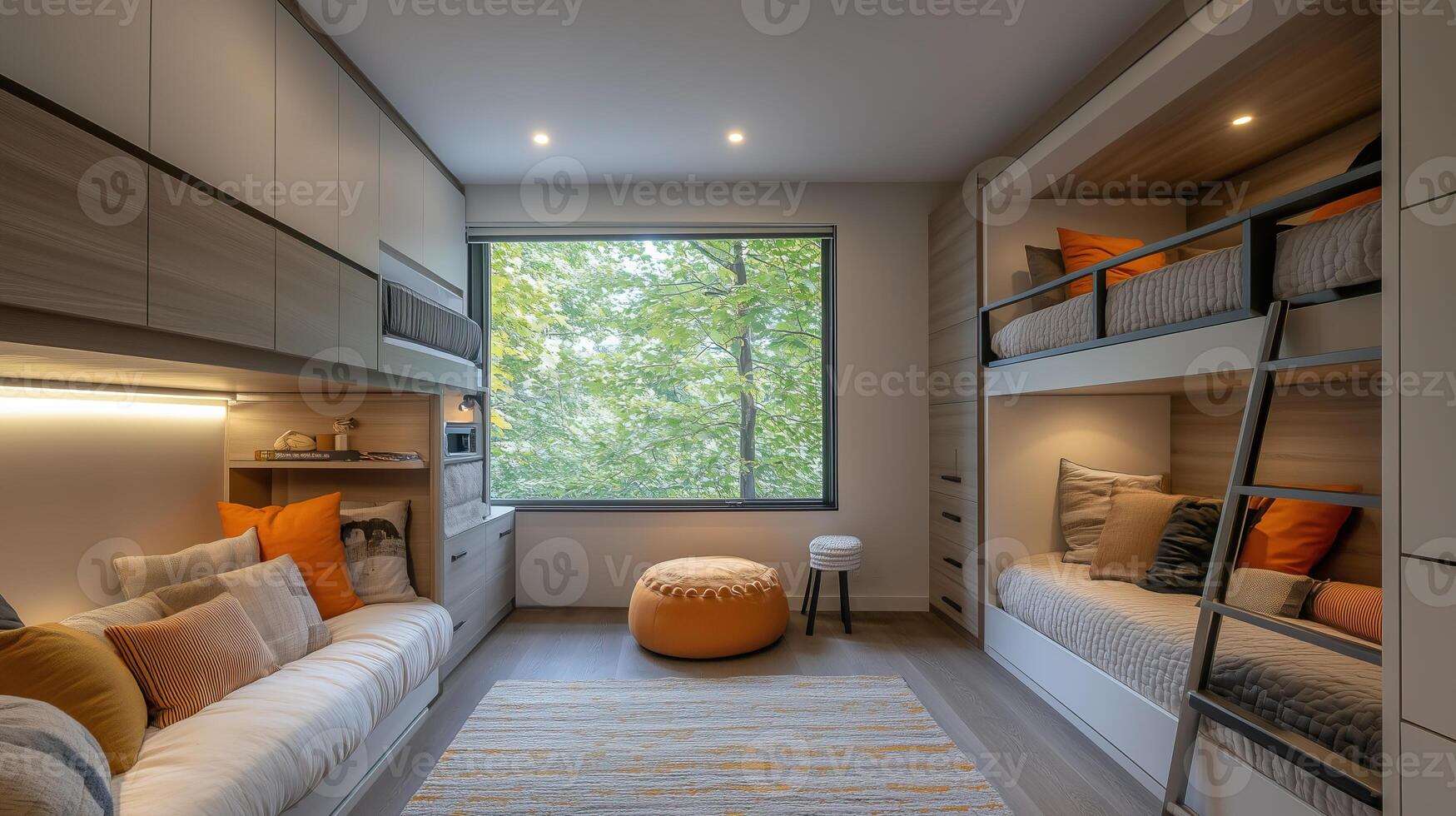 Modern teen bedroom featuring a custom-made with bunk bed, cozy and efficient photo