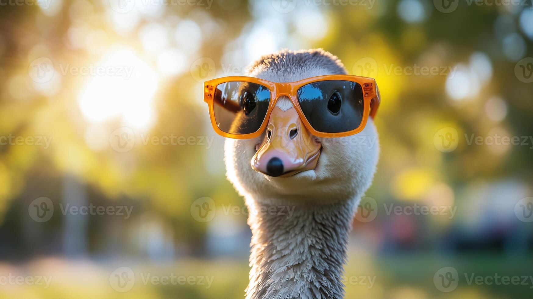 Portrait of a funny goose in sunglasses photo