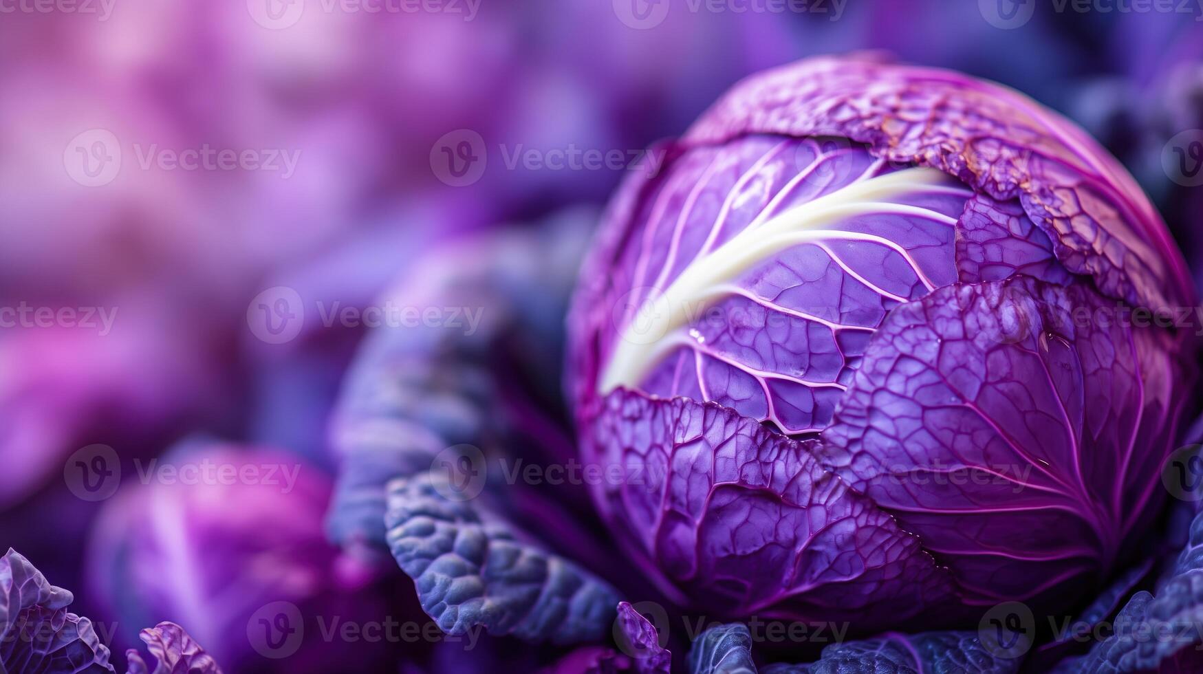 A close-up of a purple cabbage with a white stripe in the middle of its head photo