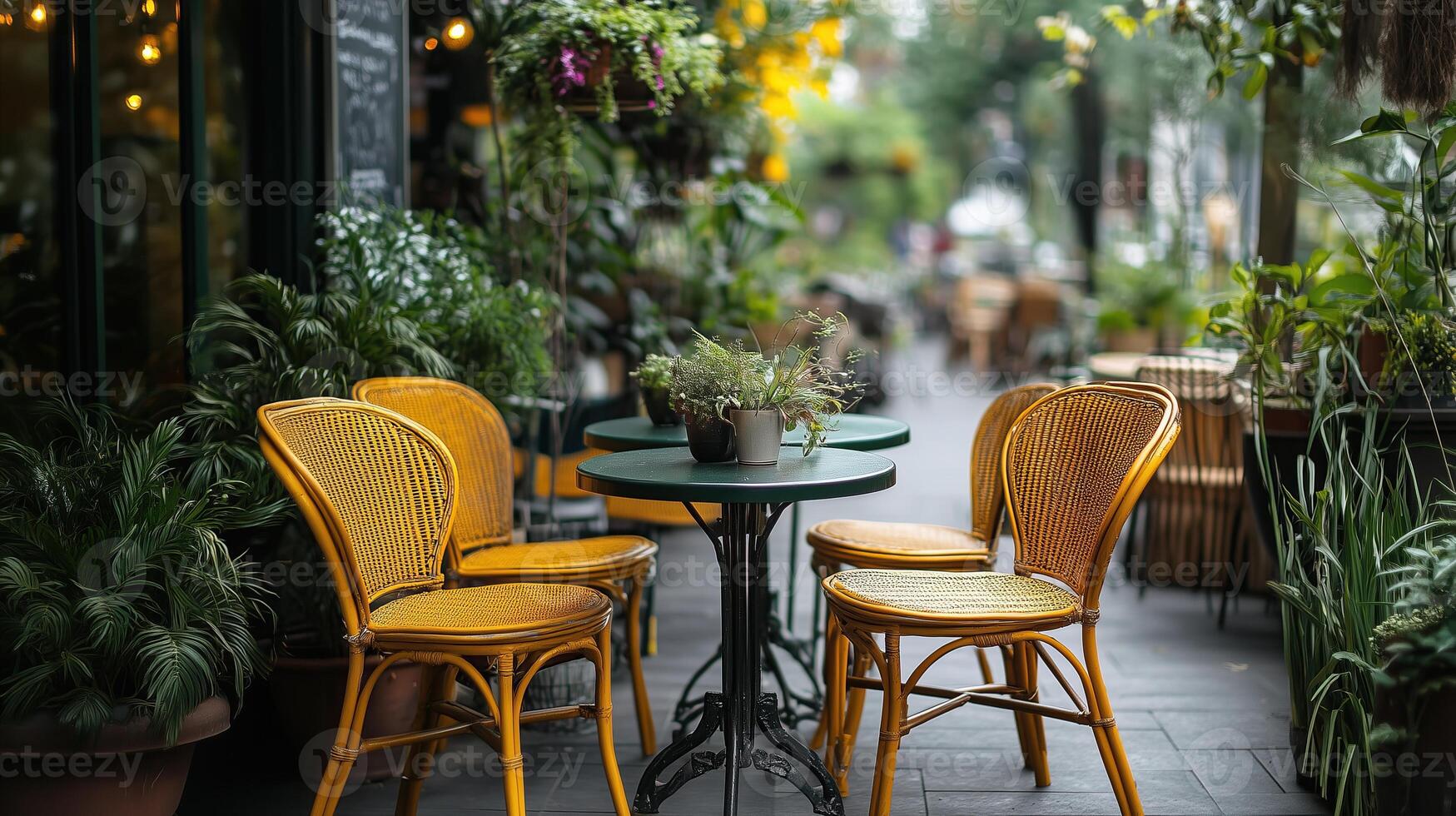 Stylish cafe terrace seating photo