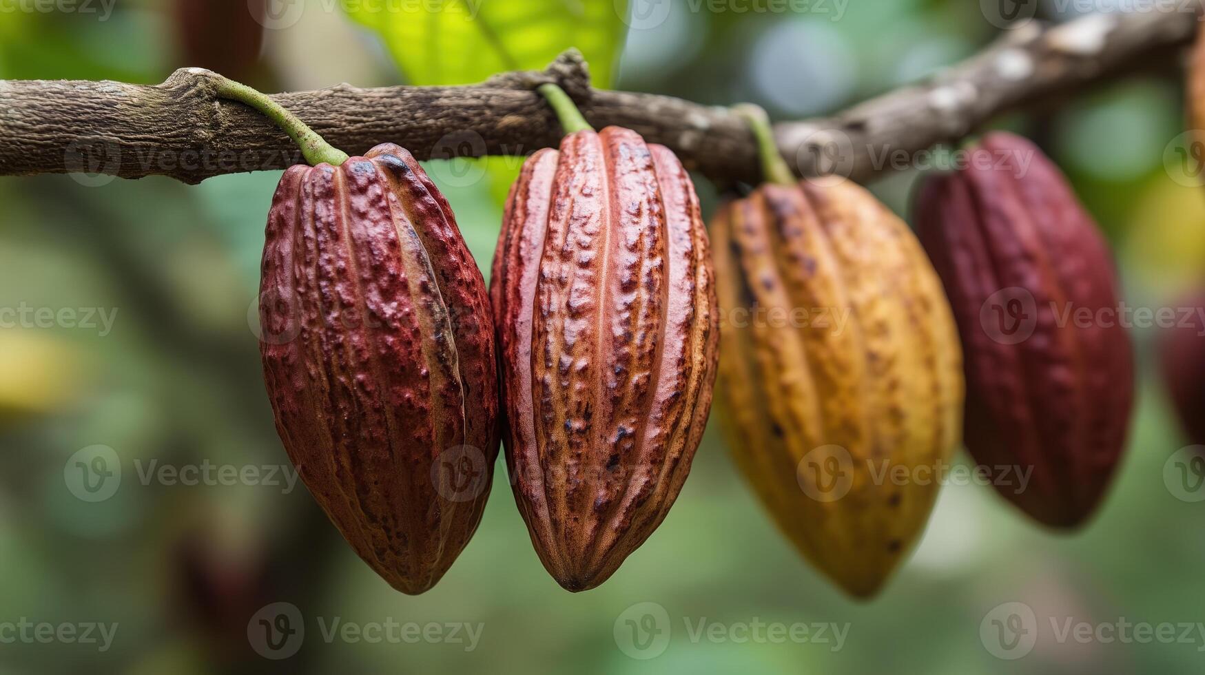 Ripe Cocoa Pods on a Cacao Tree Branch photo