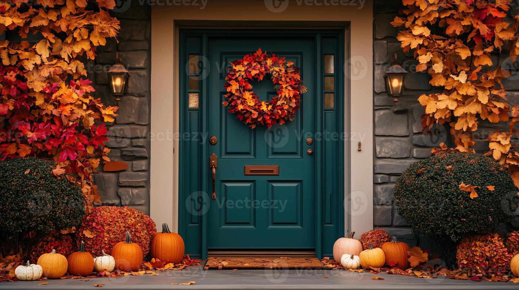 Autumnal Front Porch A welcoming scene with a green door photo