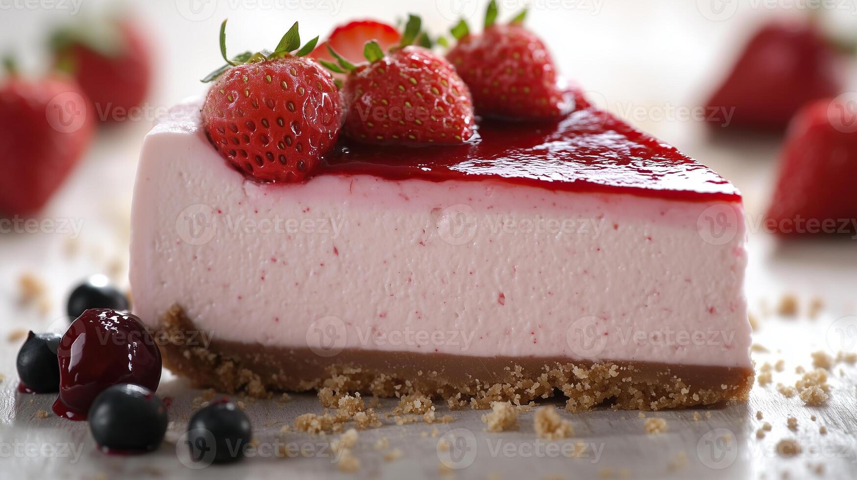 a delectable slice of strawberry cheesecake photo