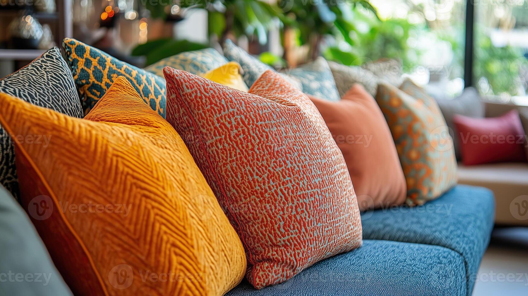 Vibrant Collection of Decorative Pillows in Unique Patterns and Textures photo