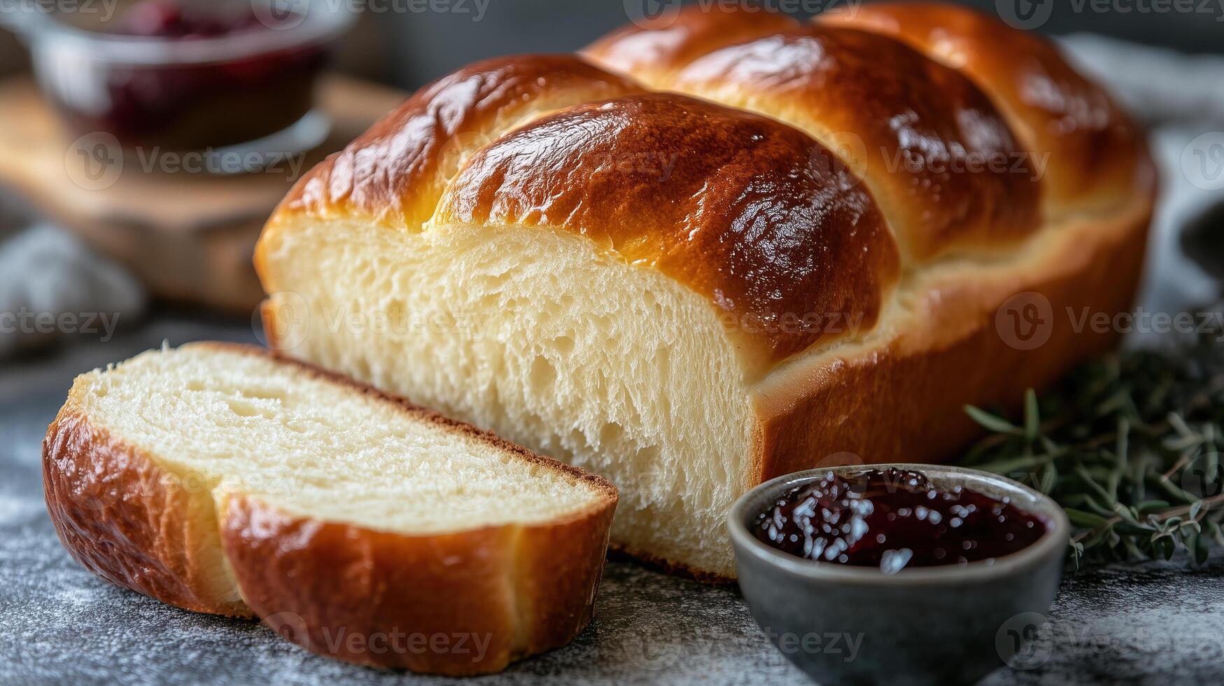 Brioche A loaf of buttery, soft brioche with a shiny golden top photo