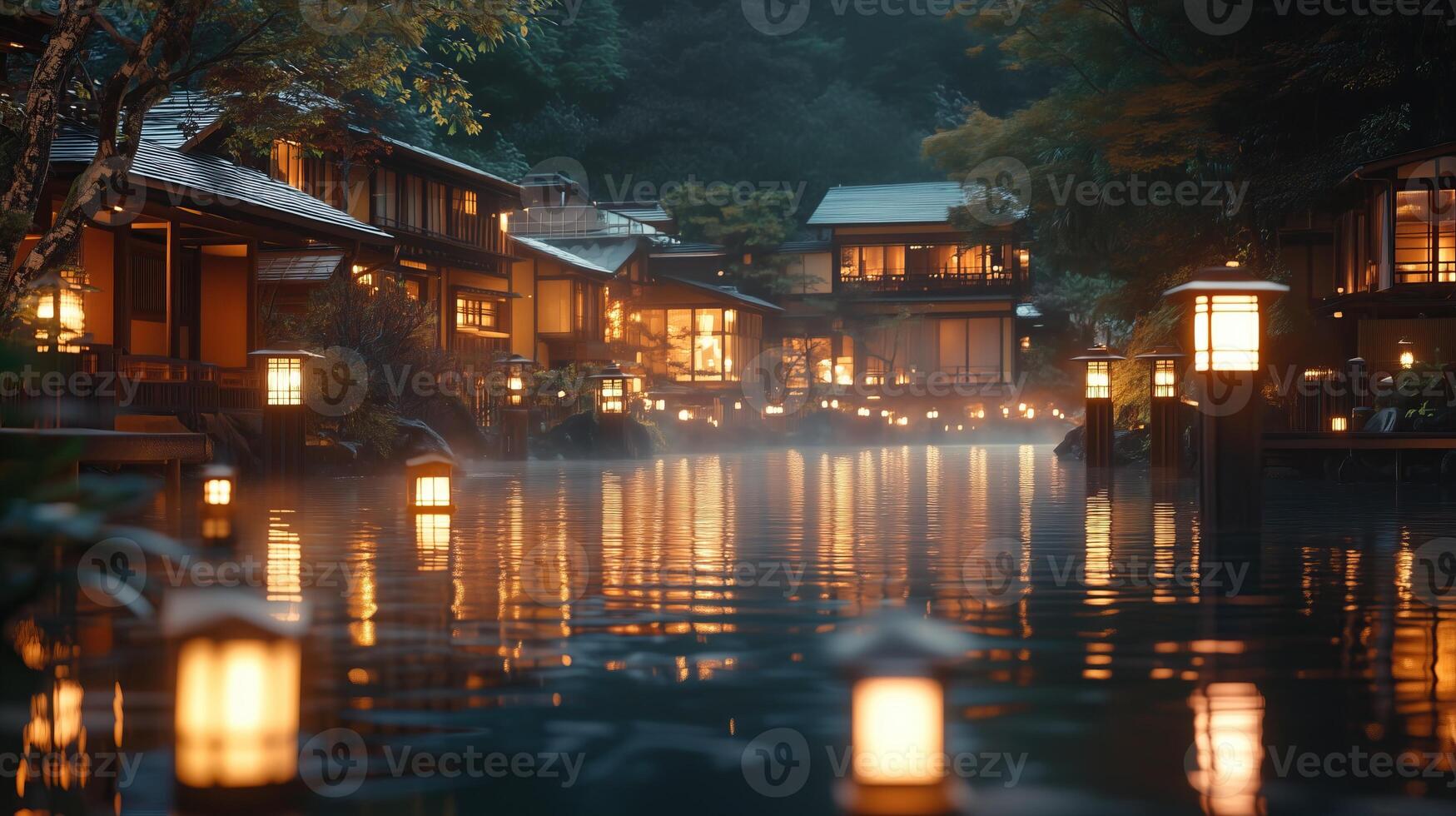 lantern light of the onsen night of Japan photo