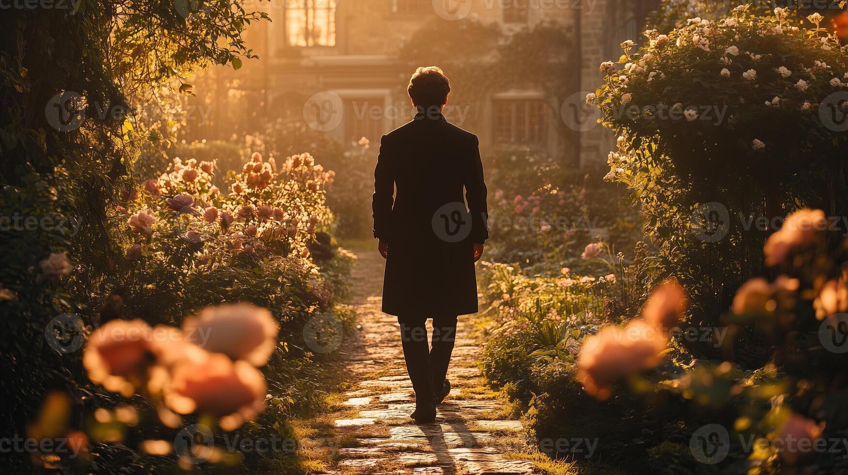 Bridgerton Walking Through a Sunlit Garden photo