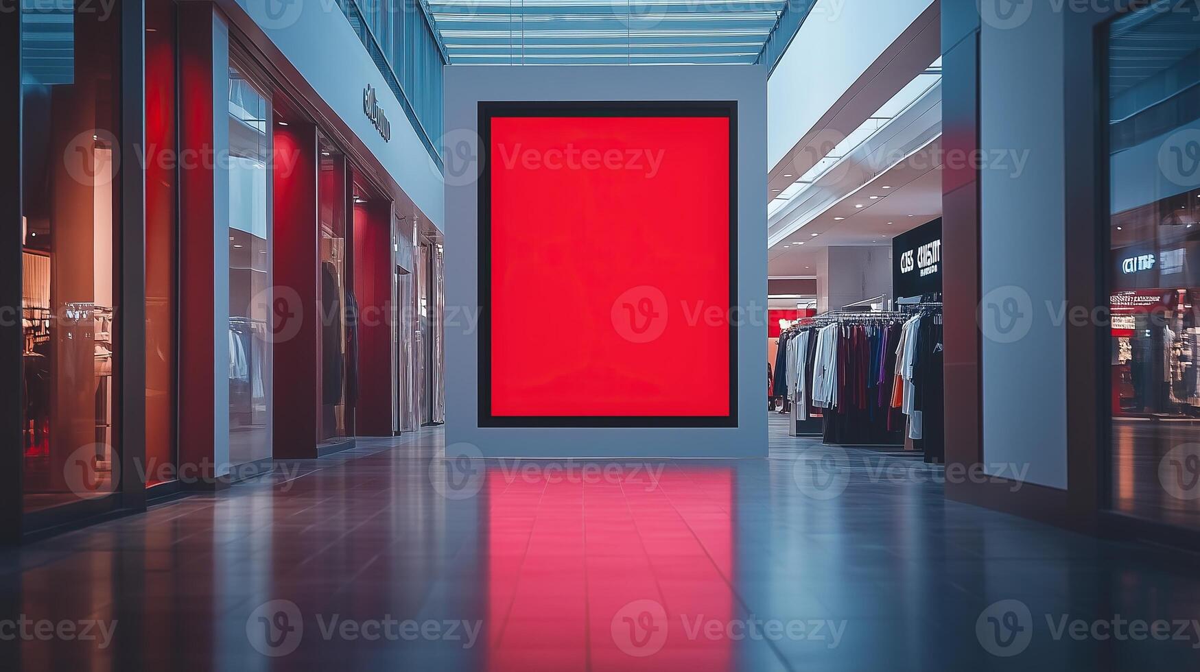 red blank sign inside shopping mall mock up advertise display frame photo