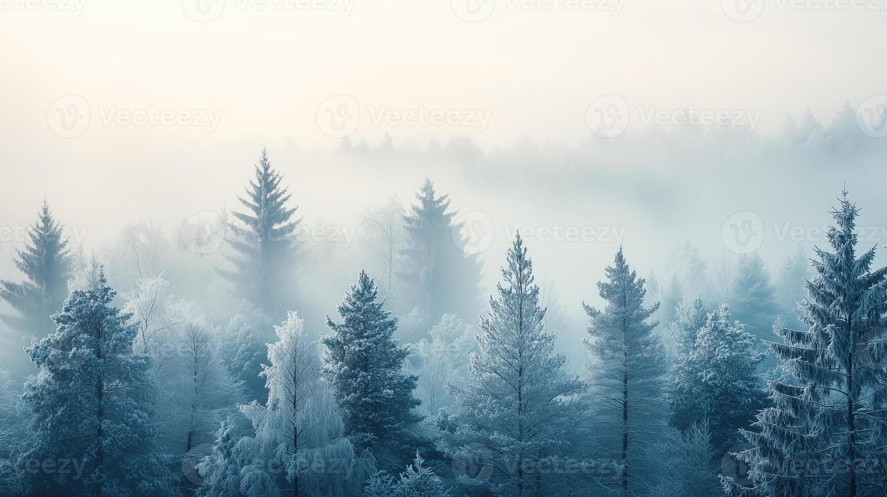 A serene winter landscape featuring snow-covered trees photo