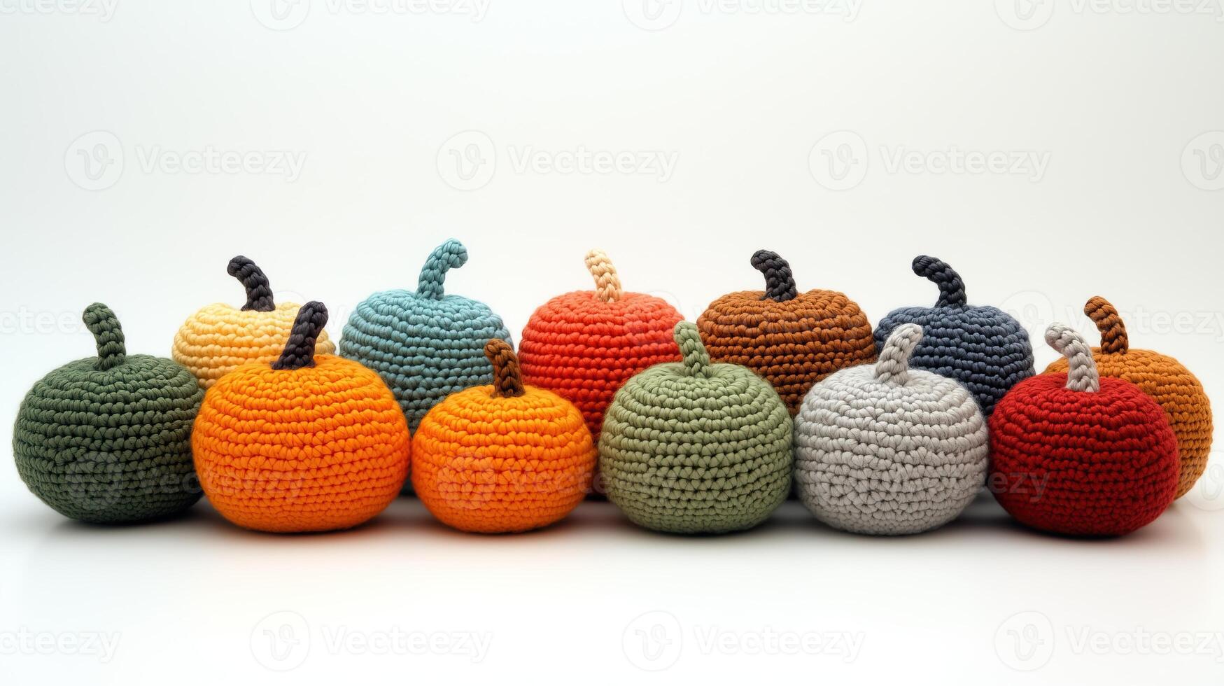 A cozy collection of crocheted pumpkins in various shades photo