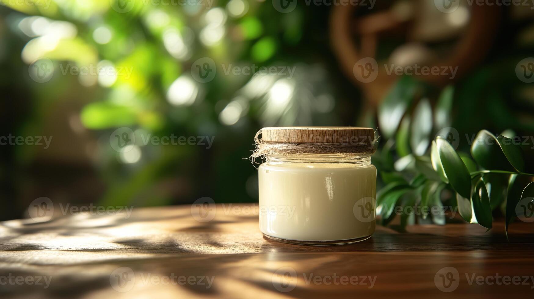 coconut oil wallpaper on a wooden table in natural background photo