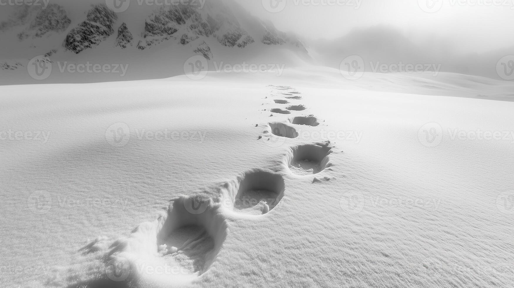 deep snow of footprints. Footprints mountain orientations backlite areas photo