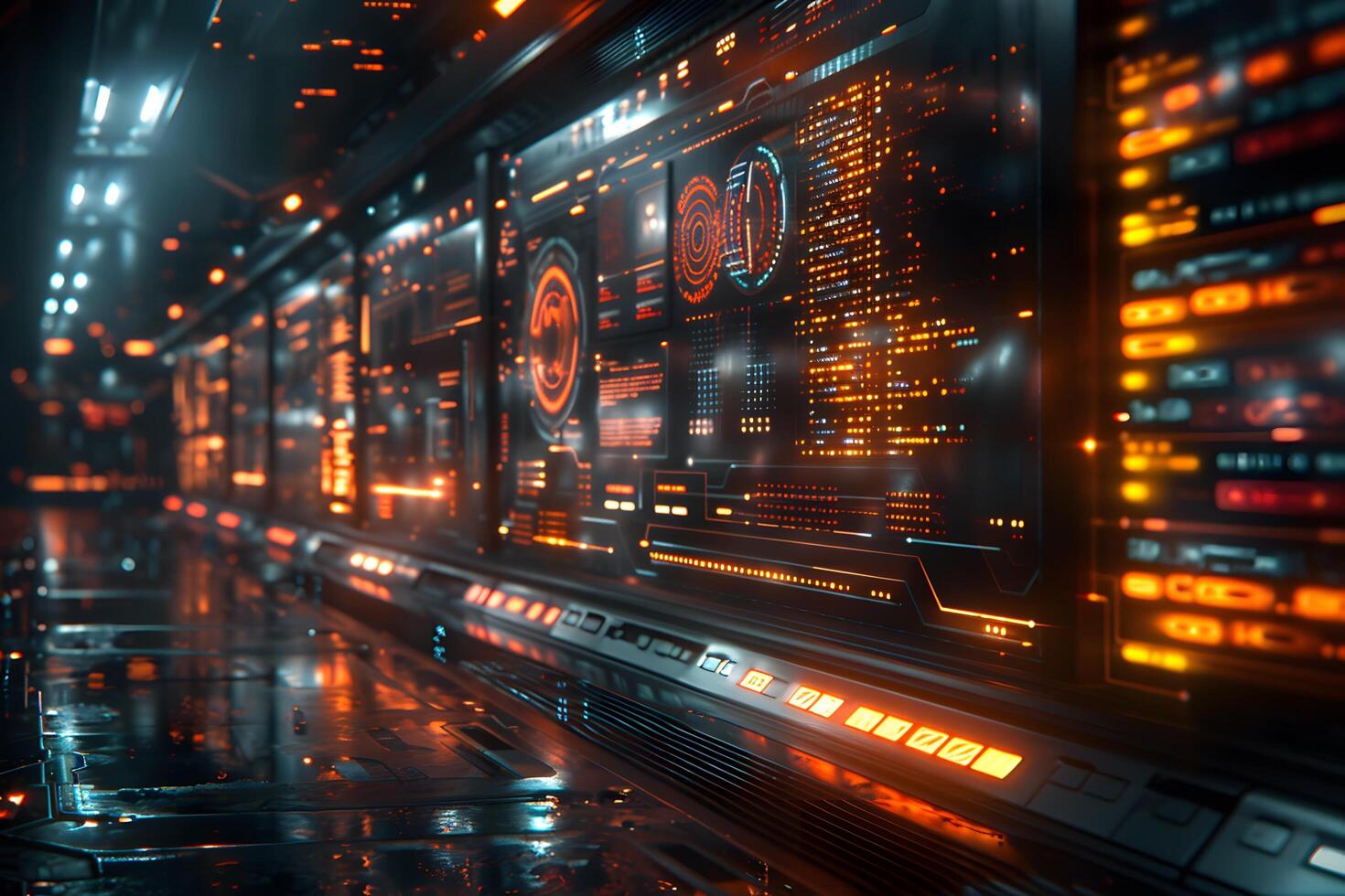 Futuristic Control Room Interface with Digital Data Displays for Sci-Fi Design photo