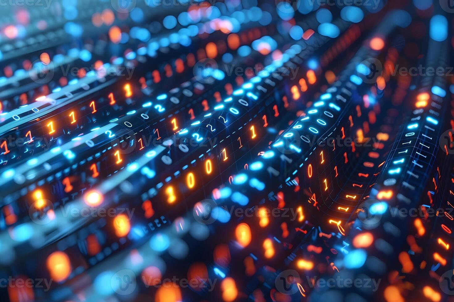 Digital Data Flow in a Futuristic Server Room for Technology Concepts and IT Designs photo