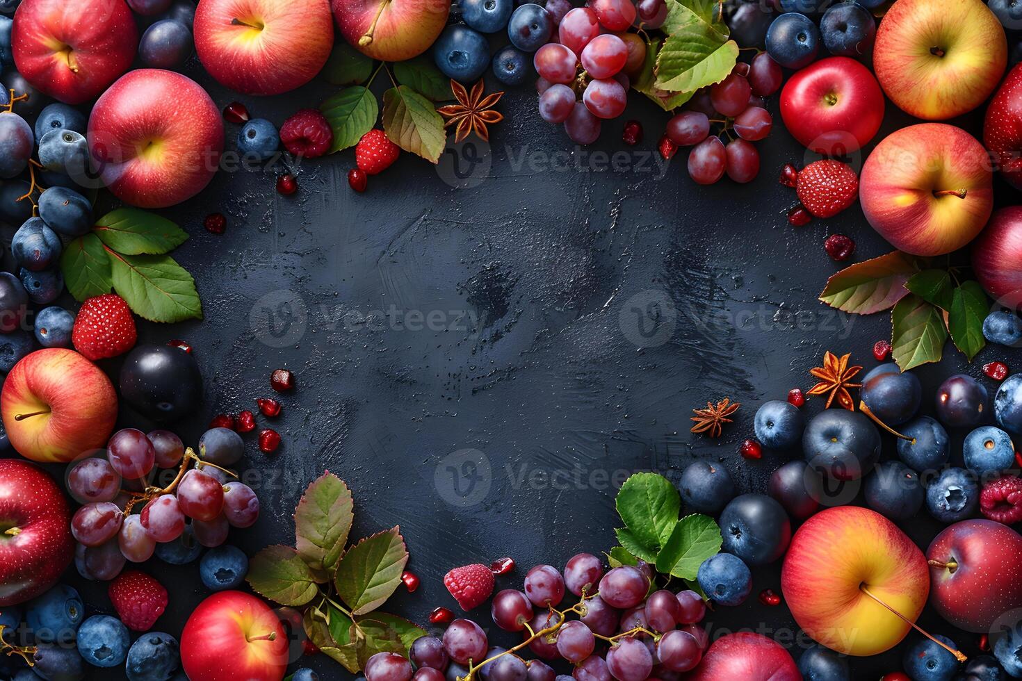 Colorful Fruit Border with Apples, Berries, and Grapes for Summer Designs photo
