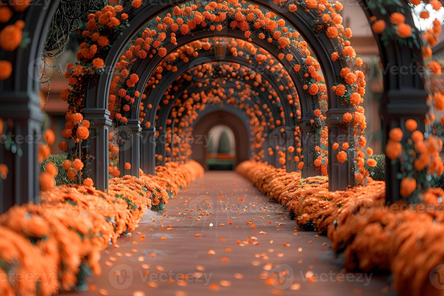 Floral Archway Adorned with Vibrant Orange Marigolds for a Festive Celebration Design photo