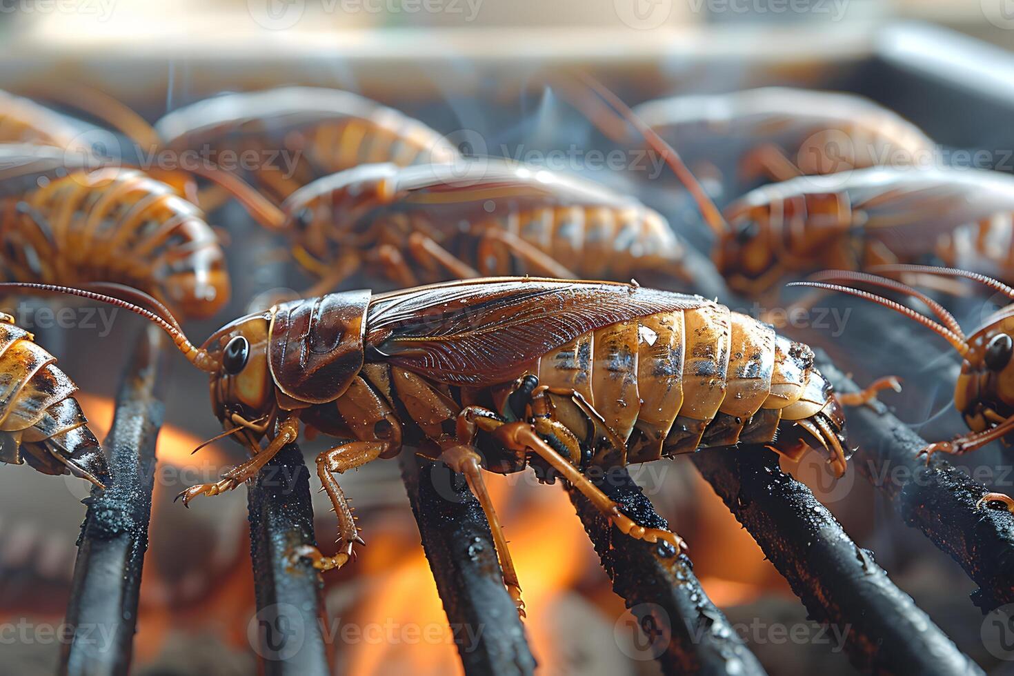 Grilled Insects on Barbecue Grill - Sustainable Protein and Culinary Exploration Concept photo