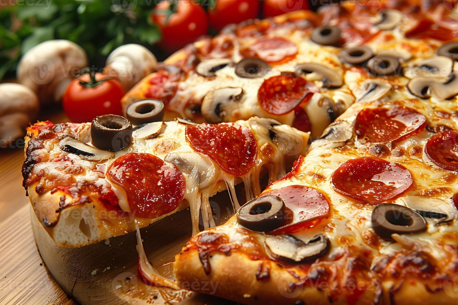 Delicious Pepperoni Pizza with Melting Cheese and Toppings photo