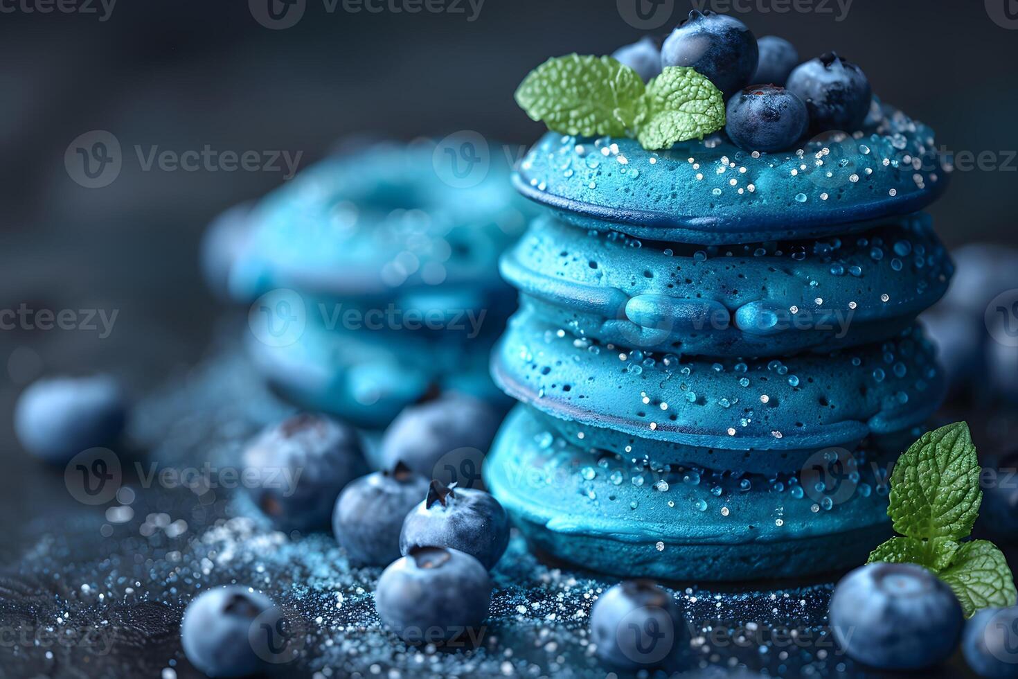 Gourmet Blueberry Pancakes with Mint and Sprinkles for Elegant Breakfast Design photo