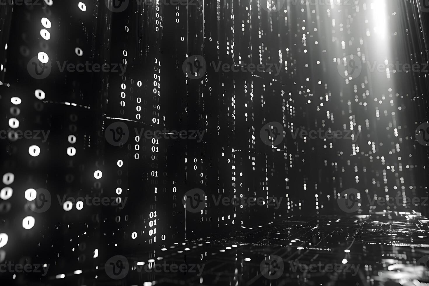 Futuristic Digital Matrix with Binary Code and Abstract Light Patterns photo
