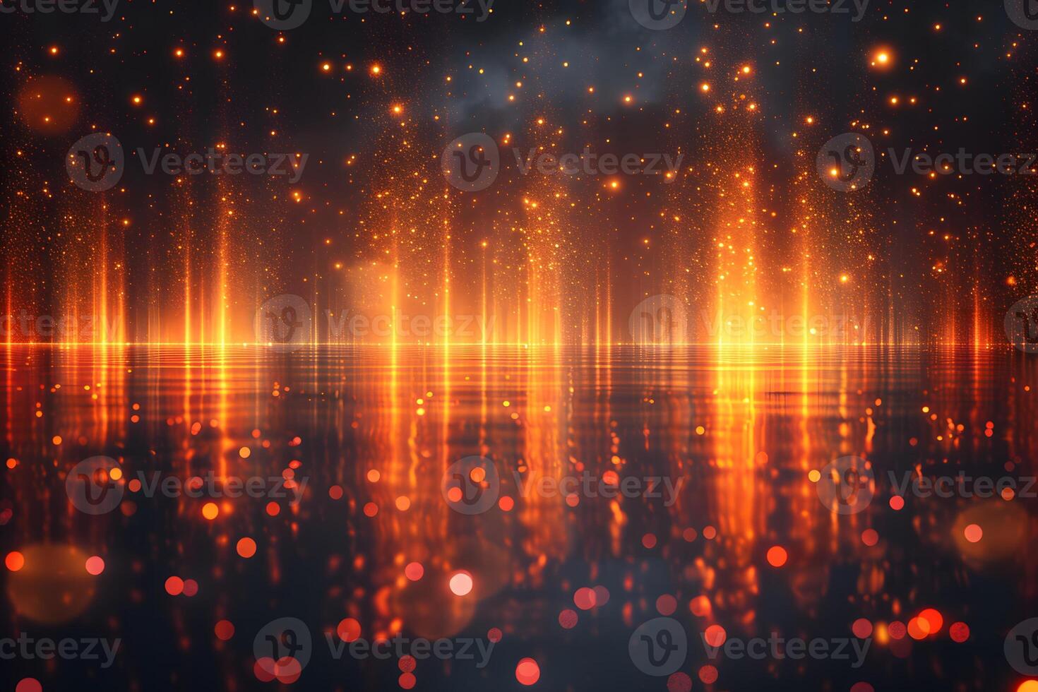 Vibrant Fiery Lights Reflected on Water - Abstract Fantasy Scene for Holiday and Festive Design photo