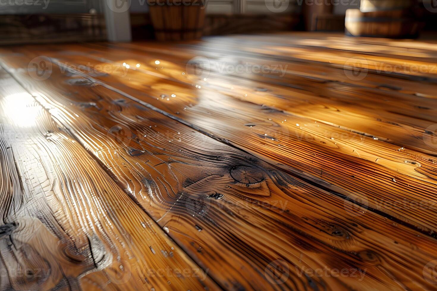 Rustic Wooden Floor with Sunlit Patterns for Interior Design Inspiration photo