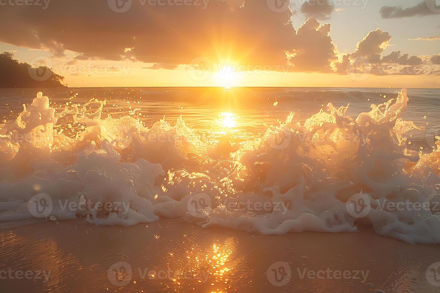 Golden Sunset Over Ocean Waves Creating a Serene Seascape for Relaxation and Inspiration photo