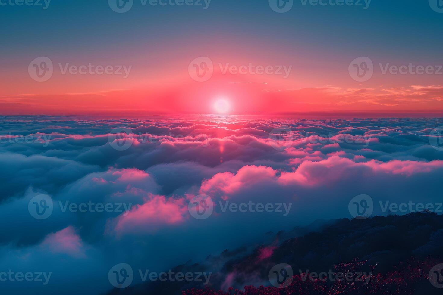 Breathtaking Sunrise Above the Clouds - Tranquil Pink and Blue Sky Landscape photo