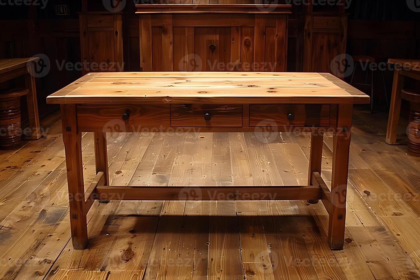 Rustic Wooden Table in Cozy Wooden Interior for Home Decor and Furniture Design Inspiration photo