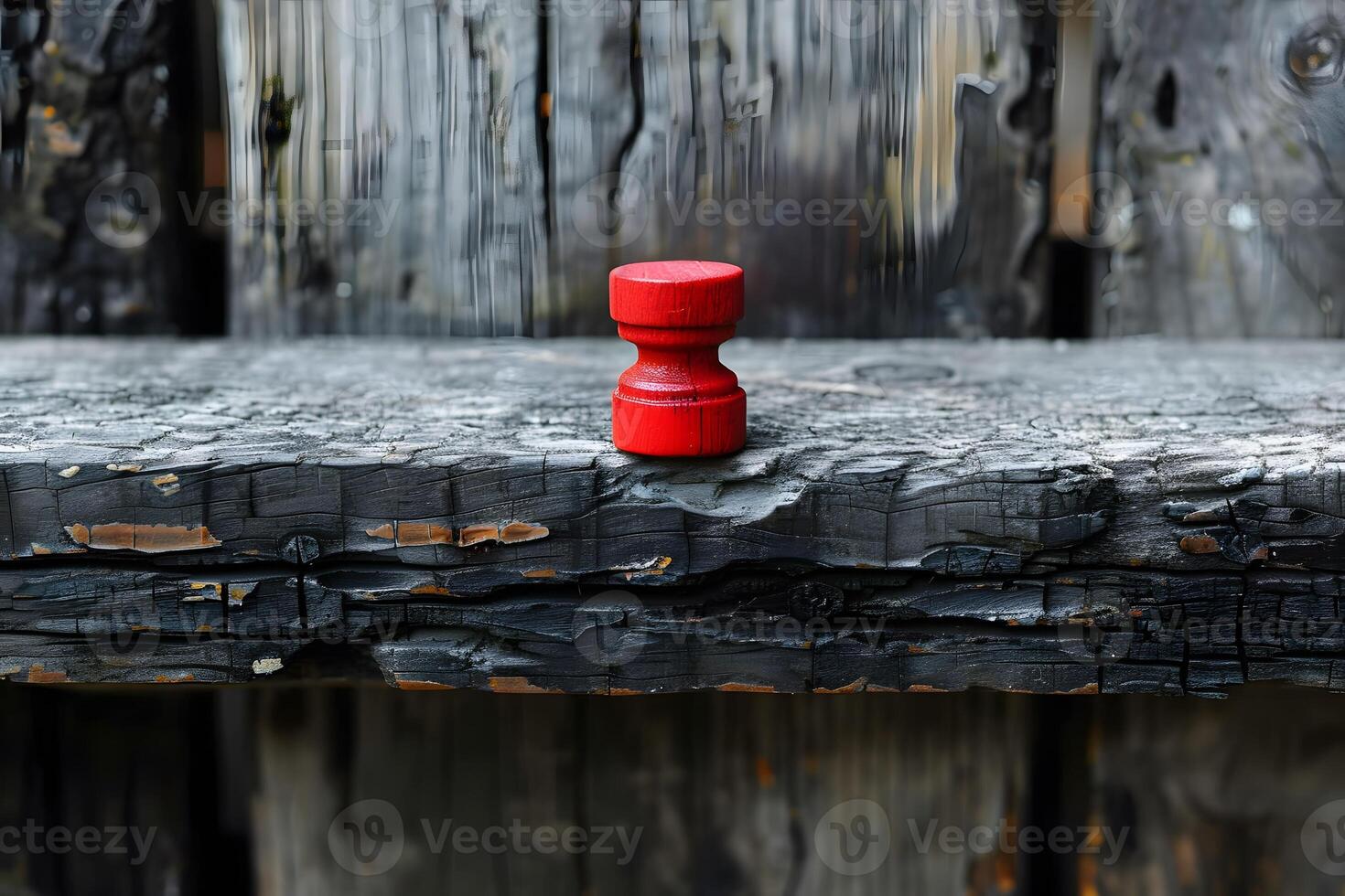 Red Peg on Weathered Wood - Rustic Contrast and Textural Detail Photography photo