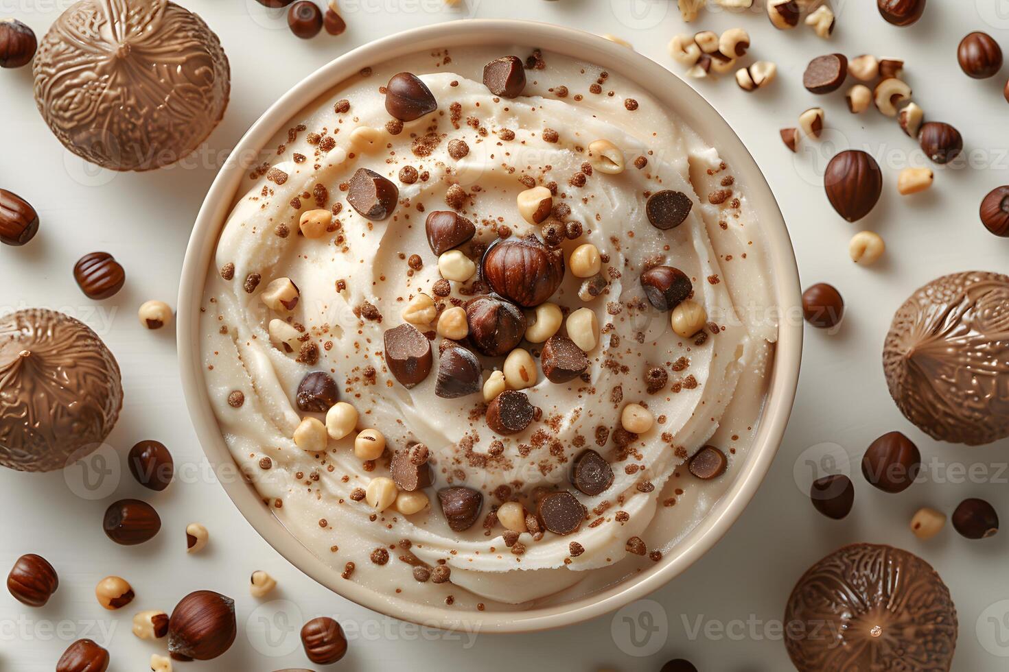 Delicious Chocolate Hazelnut Swirl Ice Cream with Toppings for Dessert Inspiration photo