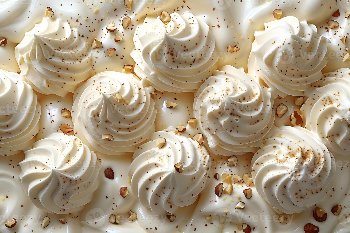 Swirls of Whipped Cream with Nuts - Culinary Delight for Dessert and Pastry Design photo