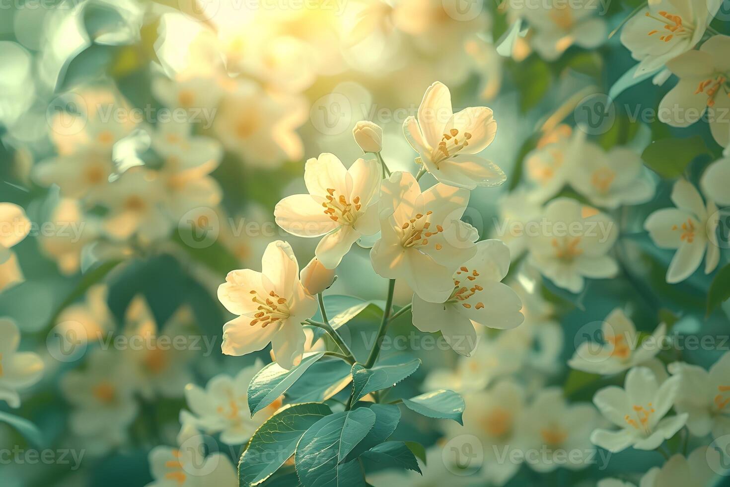 Spring Jasmine Blossoms with Sunlight - Nature Concept for Serenity and Peace photo