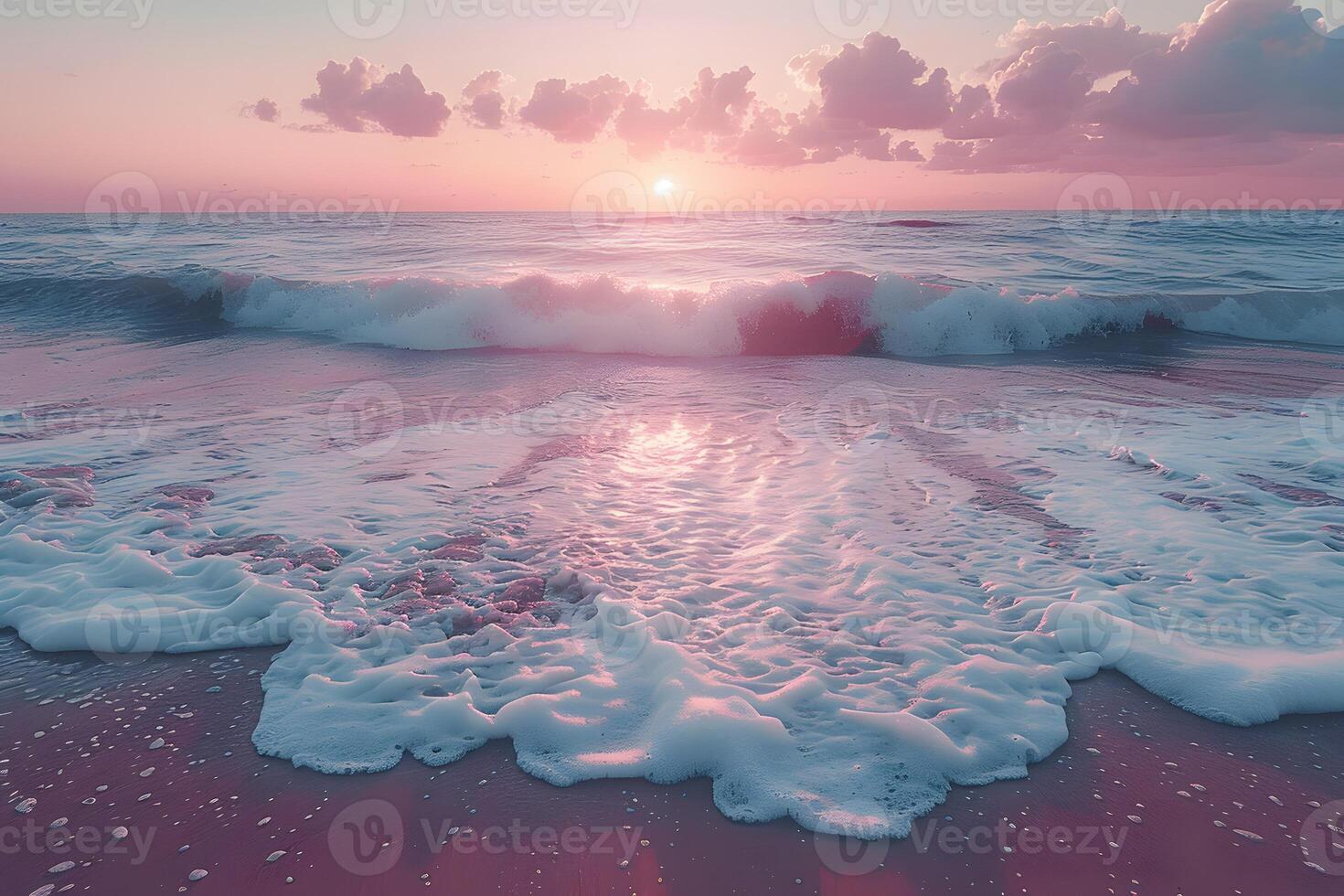 Tranquil Sea at Sunset with Pink Sky and Gentle Waves photo