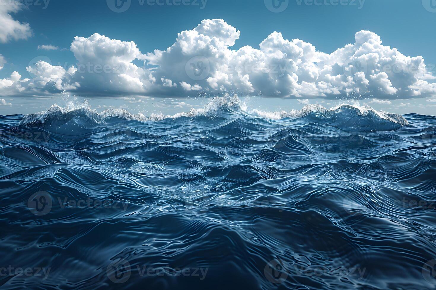 Dynamic Ocean Waves Under a Sunny Sky with Puffy Clouds - Ideal for Travel and Nature Themes photo
