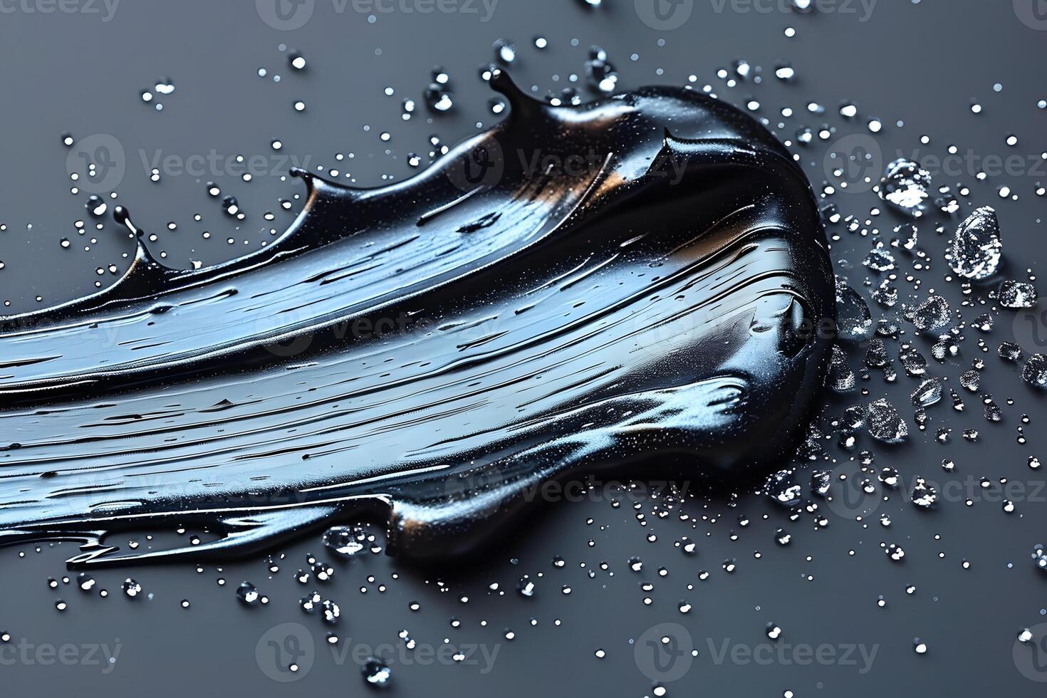 Abstract Expression in Black Paint with Textured Streaks and Metallic Droplets for Modern Art and Design photo