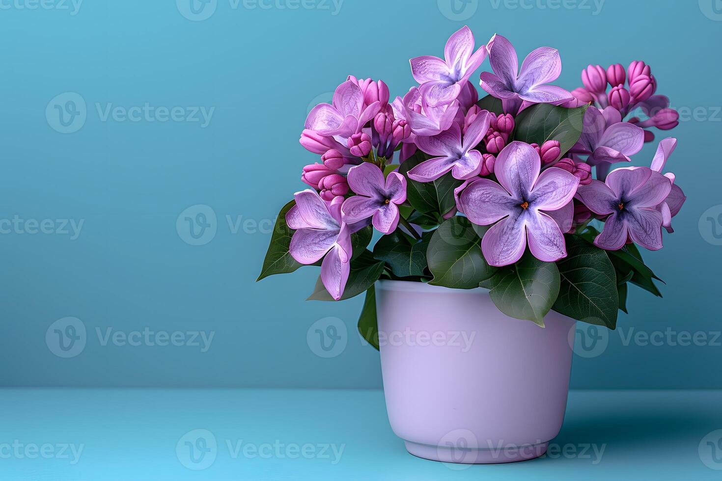 Vibrant Lilac Flower Arrangement in a Pastel Vase for Home Decor and Design Inspiration photo