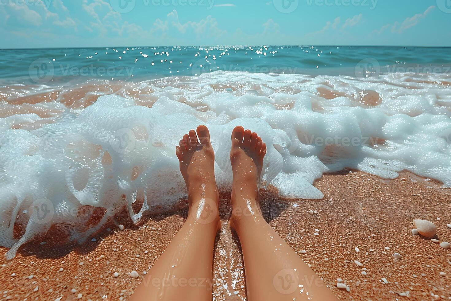 Relaxing Beach Vacation Scene with Waves and Sandy Shoreline for Summer Getaway Concept photo