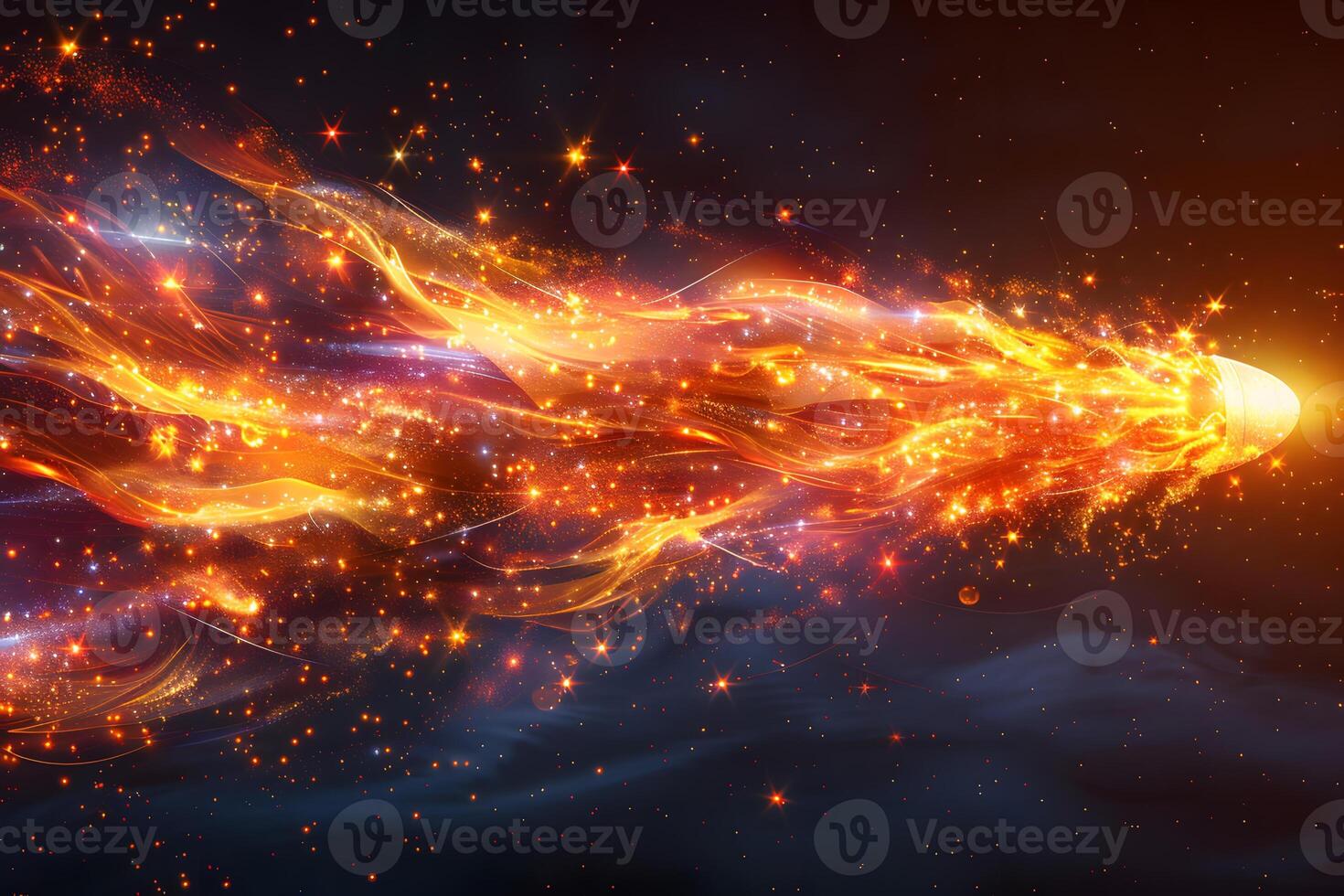 Fiery Comet in Space with Vibrant Orange and Red Particle Trail Cosmic Phenomenon photo