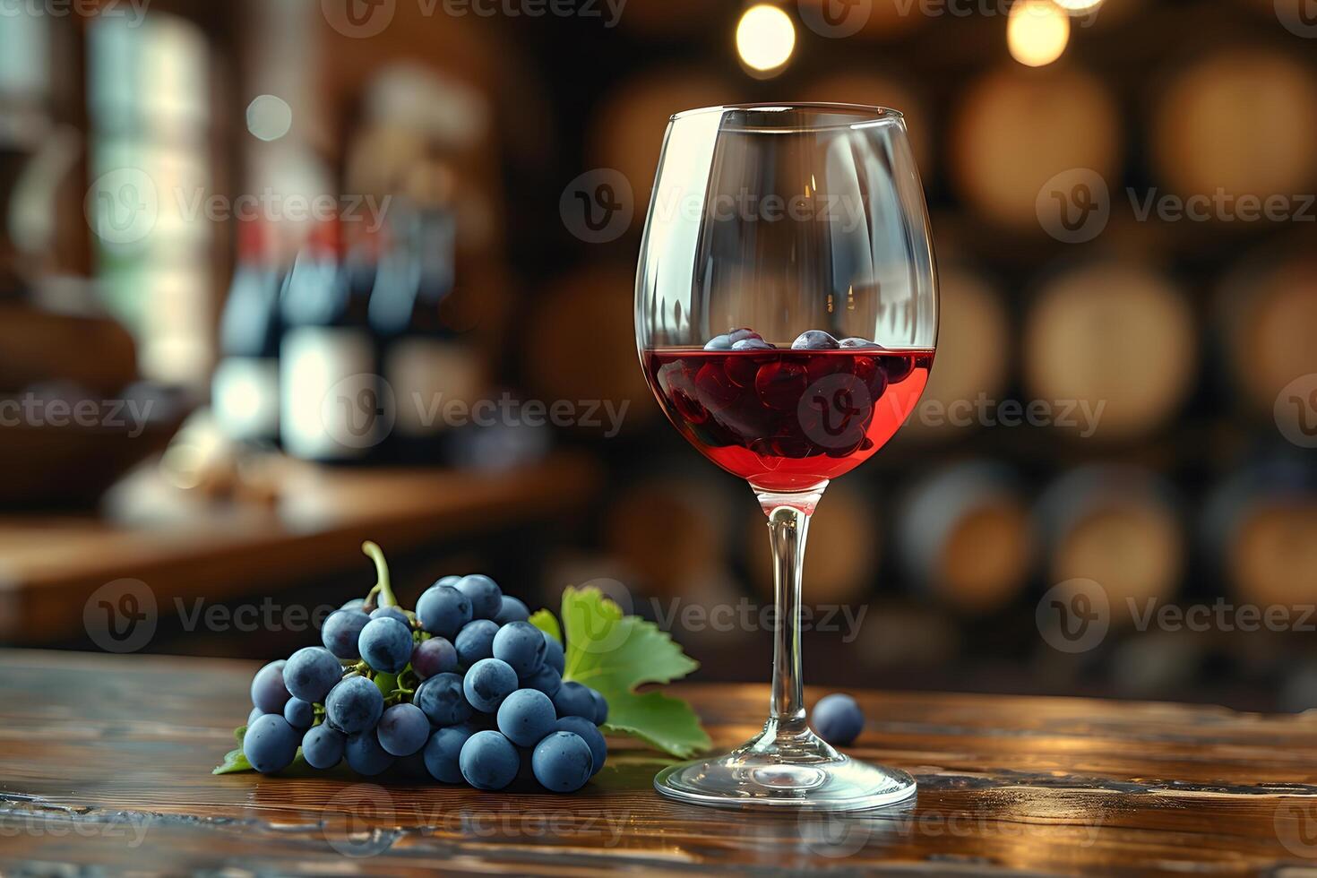 Wine Tasting Experience in Rustic Winery Setting with Fresh Grapes photo