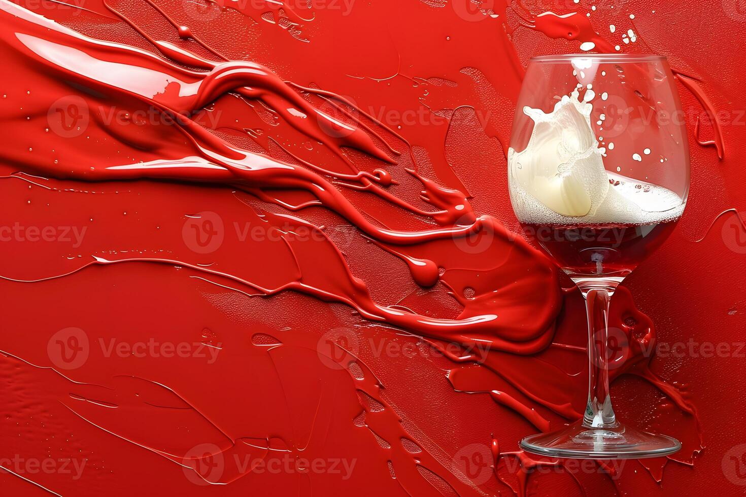Wine Splash Art on Vibrant Red Background for Creative Design Concepts photo