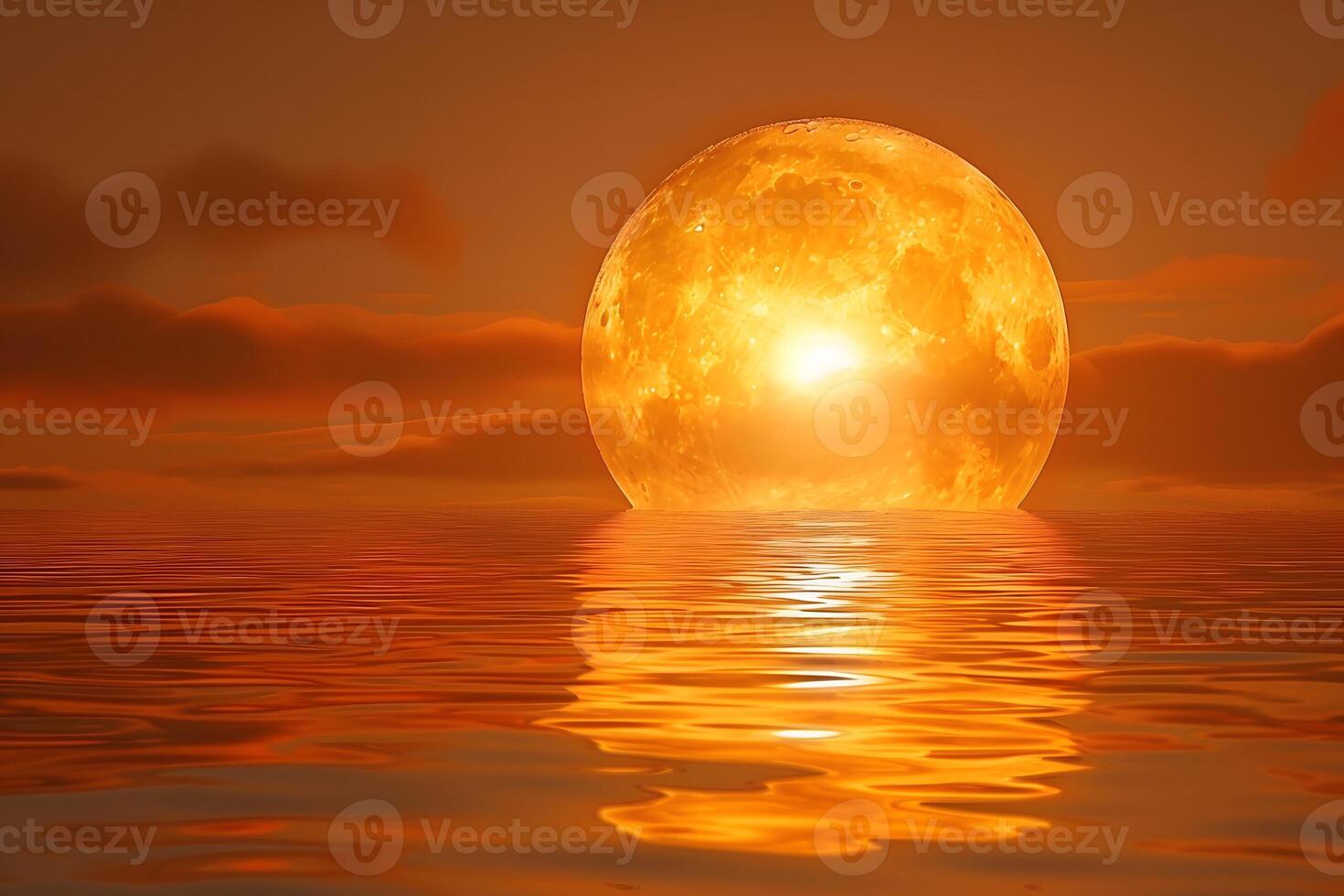 Dramatic Full Moon Reflection Over Tranquil Ocean at Sunset Photography for Posters and Decor photo