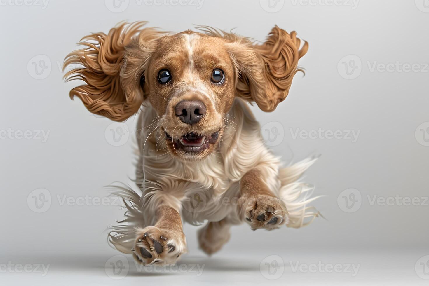 Playful Puppy in Action - Energetic Cocker Spaniel Leaping with Joy photo