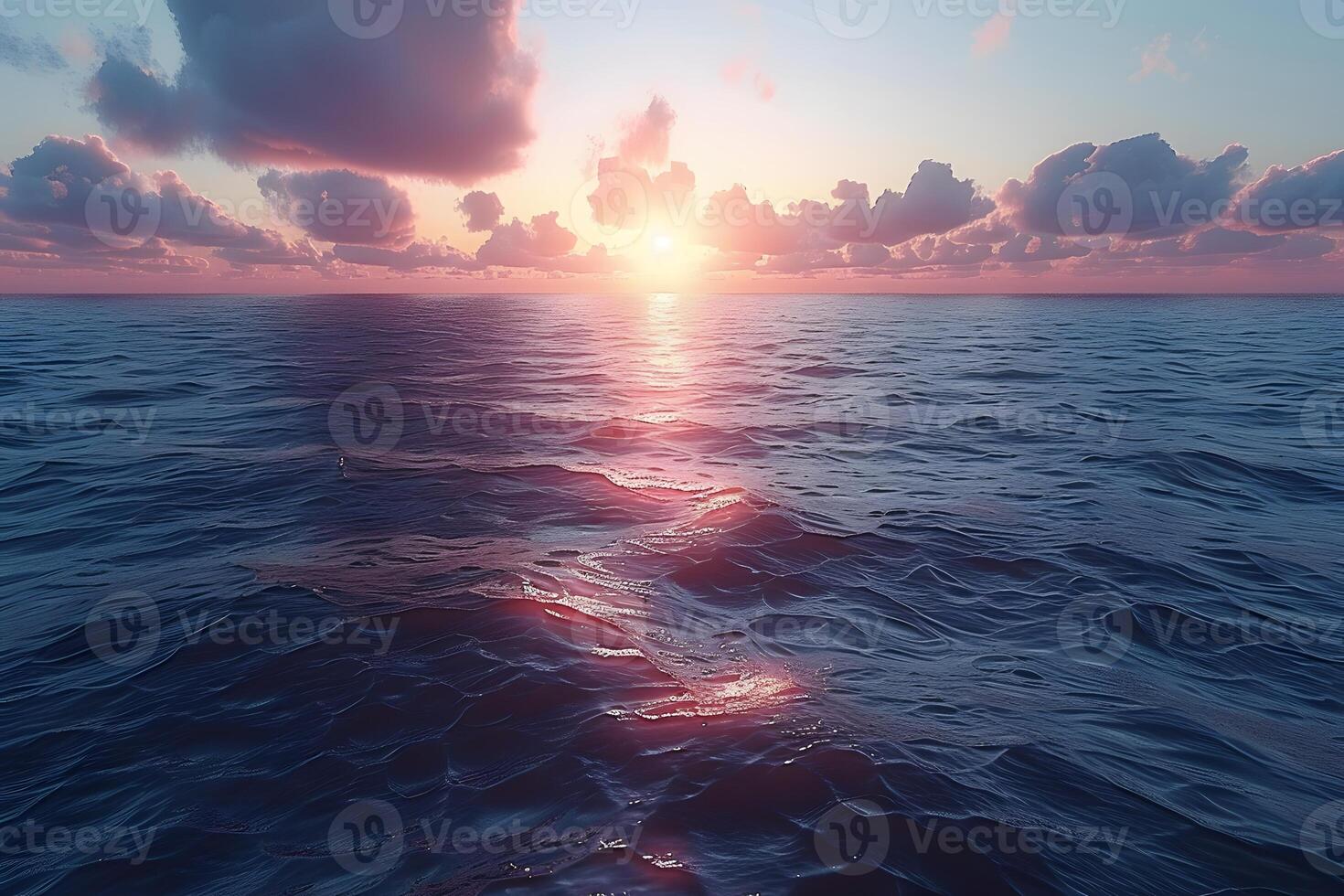 Tranquil Ocean Sunset with Vibrant Clouds and Rippling Waves photo